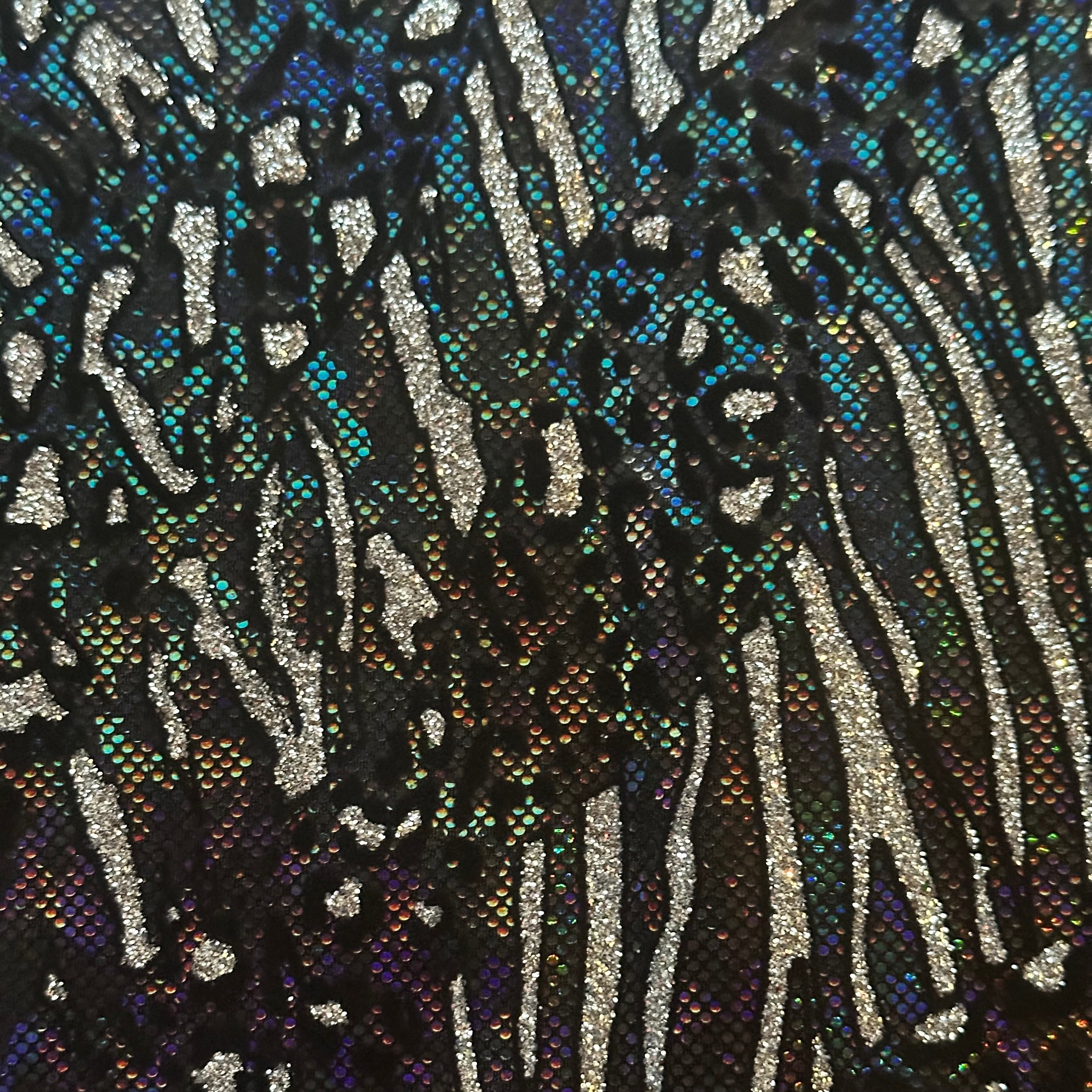 Cheetah Metallic Flocking Hologram Glitter Fabric in Nylon Spandex | Spandex Palace